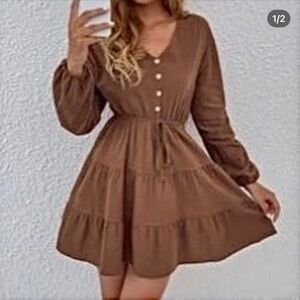 Elegant Brown Button-Up Dress